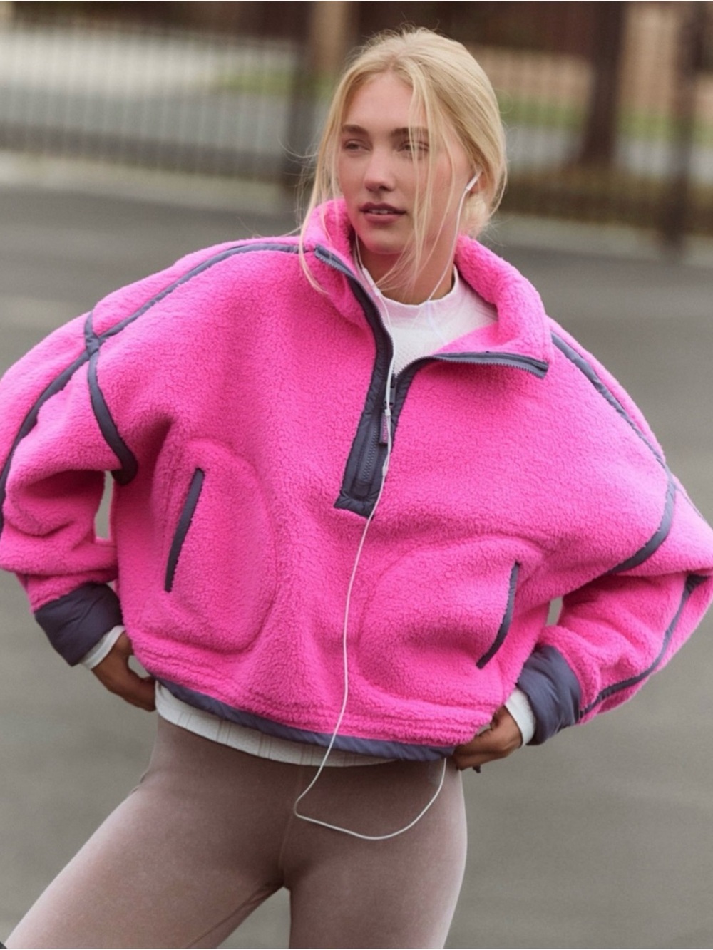 NWT Free People | S | Mountain High Half Zip Fleece /Fushia Flirt